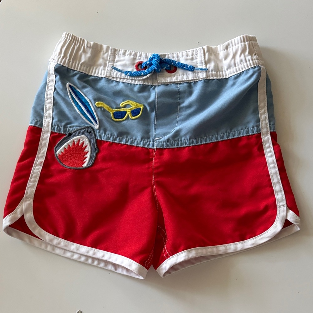 EUC Mini Boden Kids Red and Blue Board Shorts swim trunks